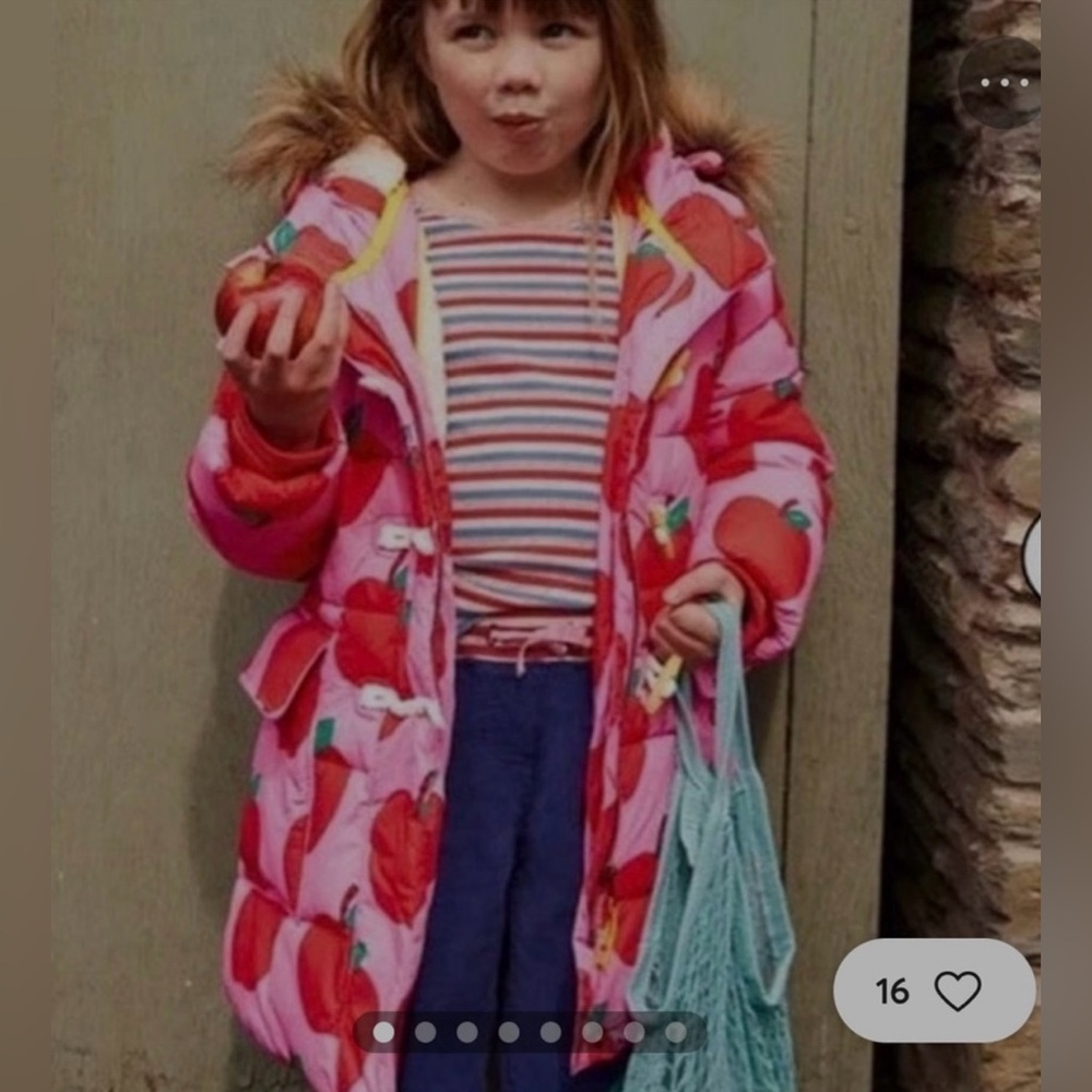 Size 4-5Y Boden Girl’s Apple Print Parka Coat - Picture 4 of 9